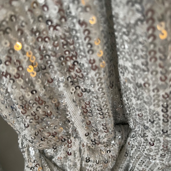 SHEIN Lantern Sleeve Wrap Belted Sequin Dress - Picture 3 of 6